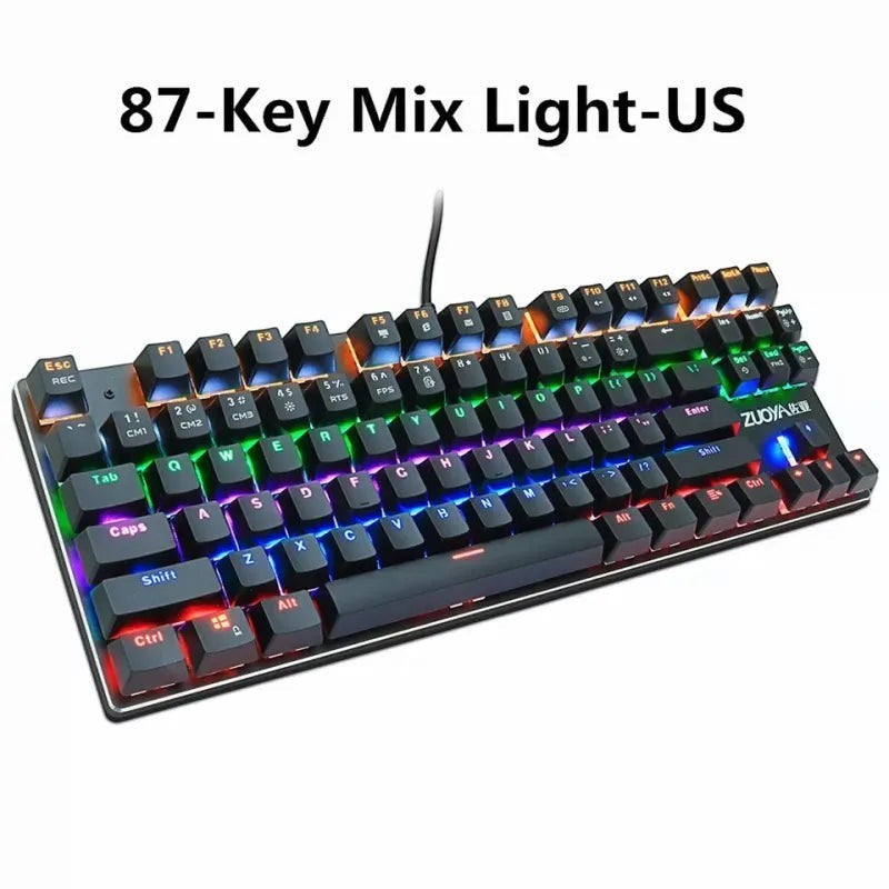 Frost Gaming 87-key tenkeyless mechanical keyboard with RGB backlighting and Green or Red Axis switches.