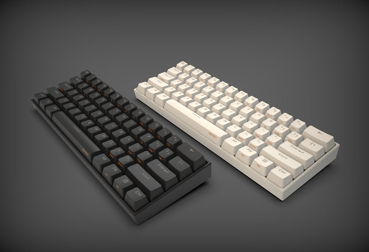 Frost Gaming Anne Pro 2 RGB 60% mechanical gaming keyboard in black and white with PBT double-shot keycaps.
