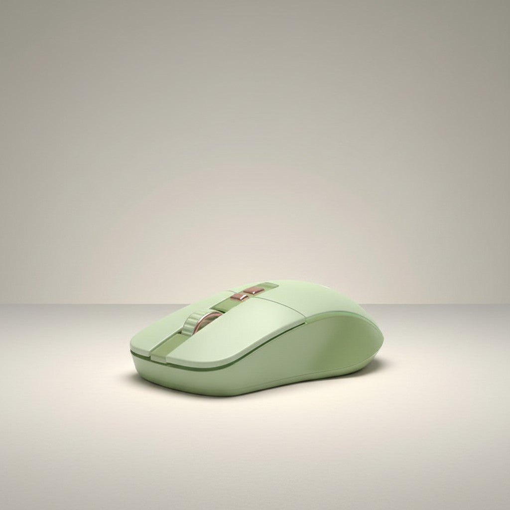 Frost Gaming SilentPro G308 wired gaming mouse in light green with 5 customizable buttons and adjustable resolution.