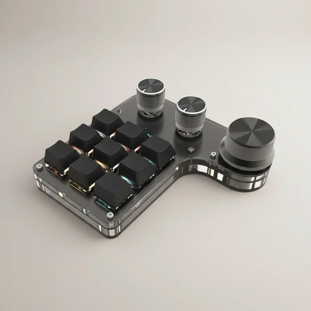 Frost Gaming mini 9-key macro keyboard with RGB lighting and customizable shortcut keys.