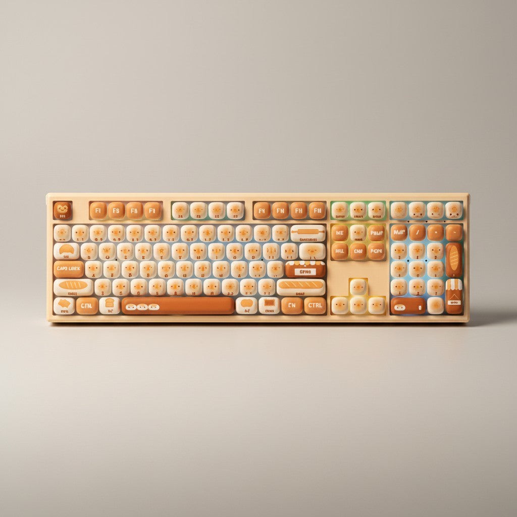 Frost Gaming Steamed Bun PBT sublimation mechanical keyboard with pastel colors and cute bun-shaped keycaps.